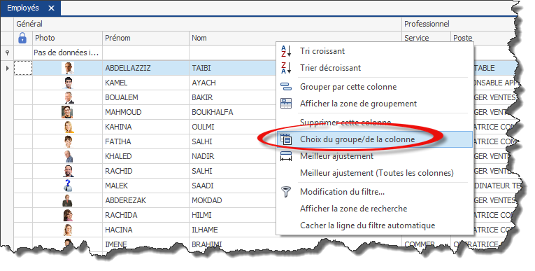 Autres options de la grille - zorg inabex